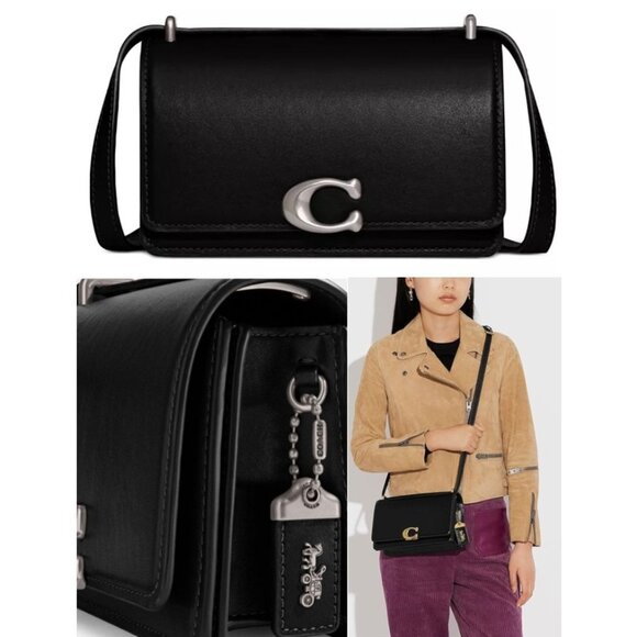 NWT!  Coach Women's Luxe Refined Black Calf Leather Bandit Crossbody - Picture 1 of 10